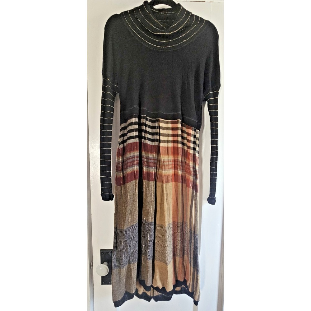 BEATE HEYMANN stree tcouture turtle neck knit upper plaid skirt midi dress M